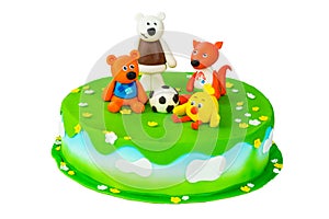 Children`s cake with bears on a isolated background