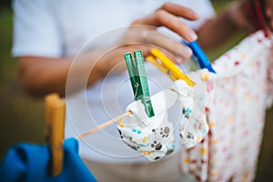 Children`s cloth on line outdoors