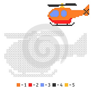 Children`s color helicopter in pixel art