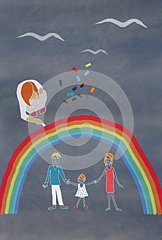 Children's colorful drawing of a family