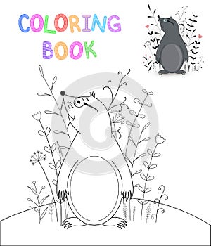 Children s coloring book with cartoon animals. Educational tasks for preschool children cute mole