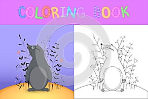 Children`s coloring book with cartoon animals. Educational tasks for preschool children cute mole