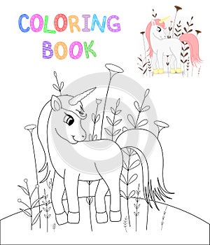 Children s coloring book with cartoon animals. Educational tasks for preschool children cute unicorn