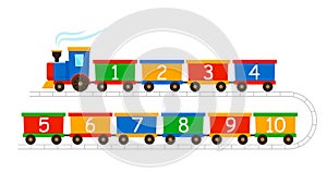 Children`s constructor train with trailers with numbers from 1 to 10. The concept of preschool education