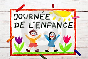 Children`s day card with French words Children`s day