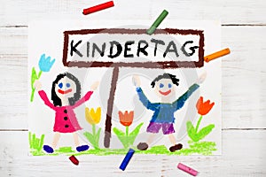 Children`s day card with German words Children`s day