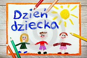 Children`s day card with Polish words Children`s day