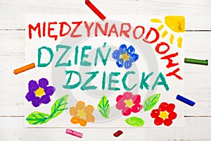 Children`s day card with Polish words Children`s day