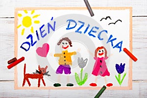 Children`s day card with Polish words Children`s day