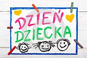 Children`s day card with Polish words Children`s day