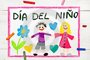 Children`s day card with Spanish words Children`s day