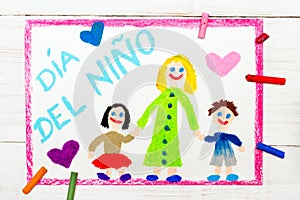 Children`s day card with Spanish words Children`s day