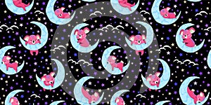 Children's design. Sleeping koala on the moon. Colored stars. Seamless kids pattern, texture for textile and background.