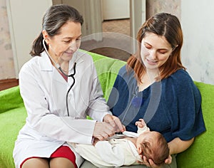 Children's doctor examining newborn baby