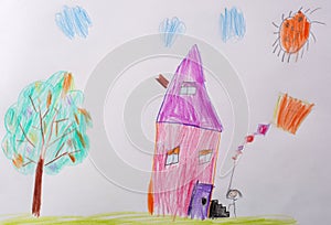 Children`s drawing. Childrens Picture - Me and My Home. What can a children`s picture tell. Psychological testing of the