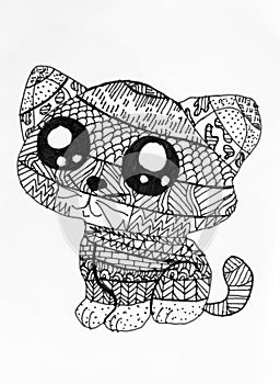 Children's drawing of a kitten rapidograph