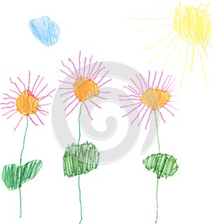 children`s drawing of red flowers