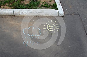 Children's drawing on the street, the most accurate weather forecast