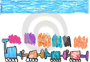 children\'s drawing of a train with carriages