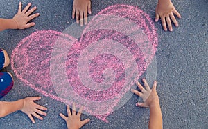 Children's drawings on the asphalt with chalk. Selective focus