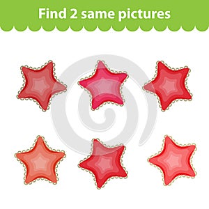 Children's educational game. Find two same pictures. Set starfish for the game find 2 same picture. Vector illustration.