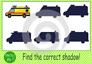 Children`s educational game, tasks. find the correct shadow.