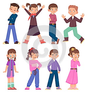 Children s emotions joyful and sad crying and laughing - boys and girls, cartoon style