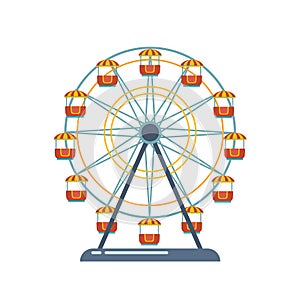 Children`s entertainment playground, recreation park. Funfair with ferris wheel.