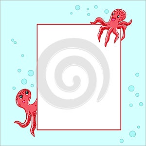 Children\'s frame with cute red octopuses