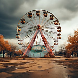 Children\'s game Ferris wheel with a classic and artistic color concept on a mountain background