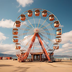 Children\'s game Ferris wheel with a classic and artistic color concept on a mountain background