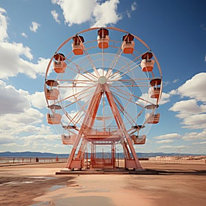 Children\'s game Ferris wheel with a classic and artistic color concept on a mountain background