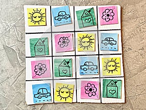 Children`s game made with their own hands from cardboard, Sudoku.