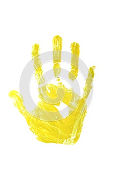 children's handprint colored paint isolated on white