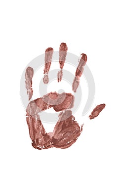 children's handprint colored paint isolated on white