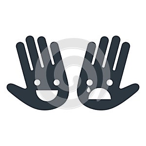 Children`s hands with emotion icons on a white background