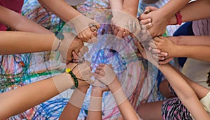 children 's hands in the form of a circle. the concept of unity of children