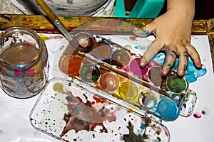 Children's hands in paint