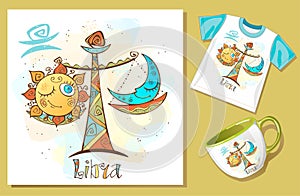 Children`s horoscope icon. Zodiac for kids. Libra sign . Vector. Astrological symbol as cartoon character