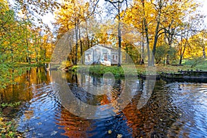 Children`s house in autumn in Alexander park, Tsarskoe Selo Pushkin, St. Petersburg, Russia