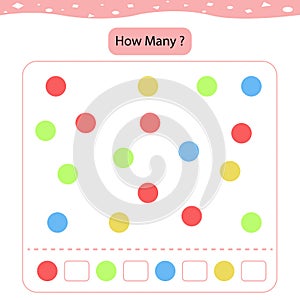 children\'s illustration with math game. Count how many colorful are shown in the picture and write the result