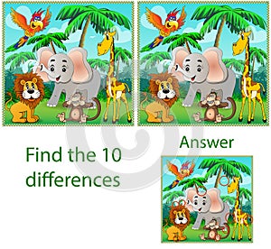 Children`s illustration Visual puzzle: find ten differences with