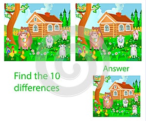 Children`s illustration Visual puzzle: find ten differences from