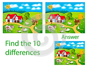 Children`s illustration Visual puzzle: find ten differences from