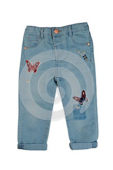 Children`s jeans in application. Isolate on white