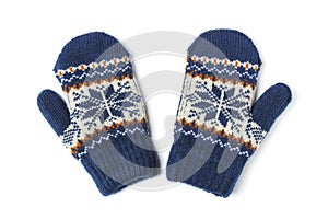 Children`s knitted mittens