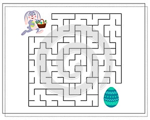 Children's logic game go through the maze. Help find the way to the hare with the basket to the Easter egg. Vector