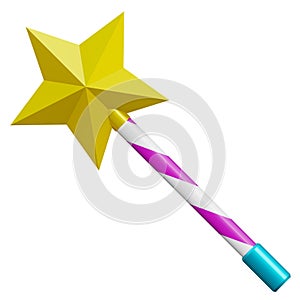 Children's magic wand with colorful ribbons. 3D illustration of a children's toy.