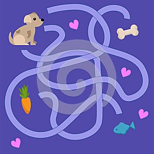 Children`s maze with animals. Sweetheart Vector Illustration