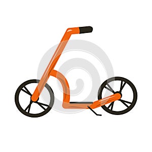 Children's orange scooter with a footboard on a white background.